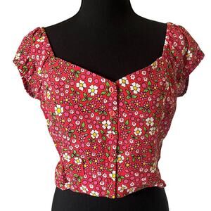 Rolla's Women's Cottage Core Ditsy Floral Cropped Top Red Size Medium